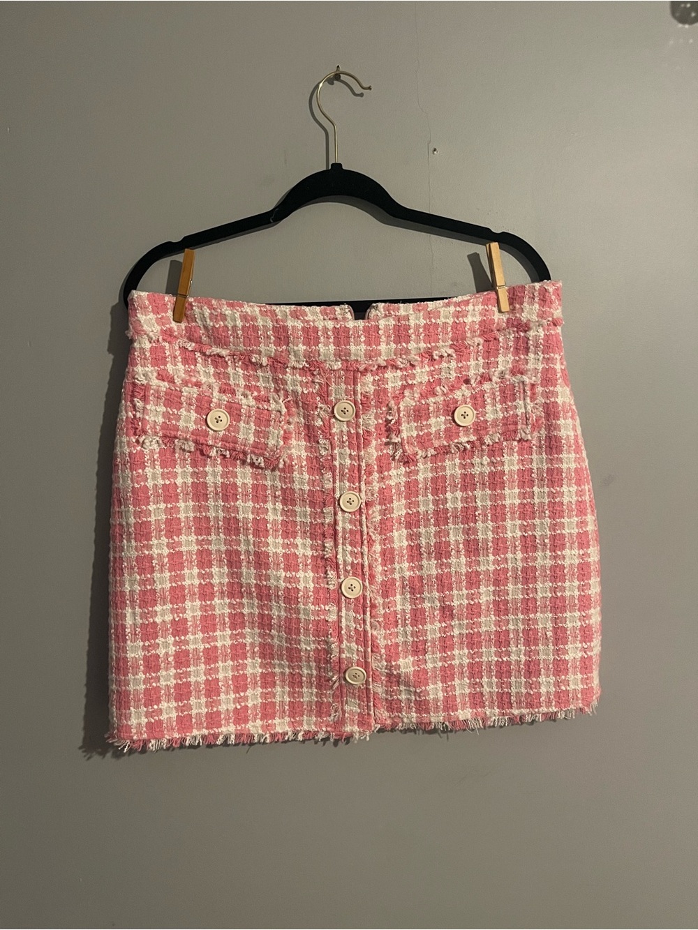 Flora Bea Button-Front Pink Tweed Mini Skirt size XL Barbie girly feminine